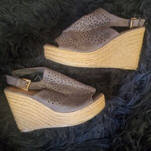 Perforated Suede Wedge Sandals EUC 6